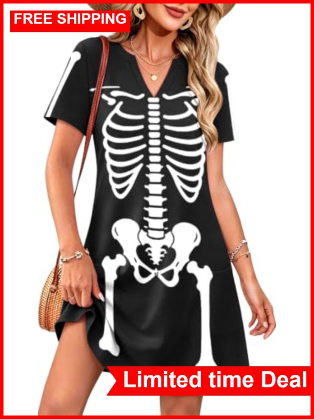 Halloween Sundress Ghost Pumpkin A-Line Dress with Pockets